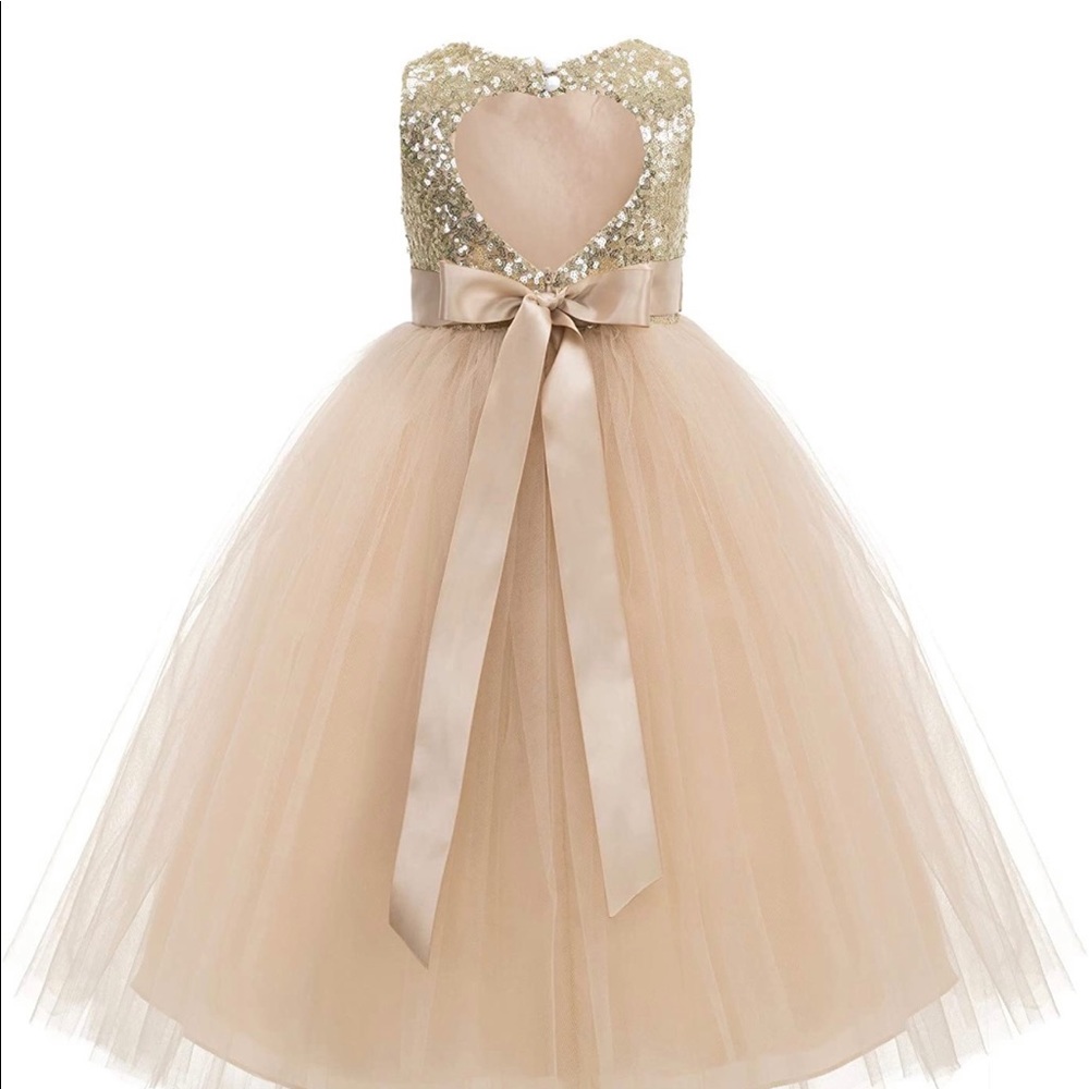 Gold Heart cutout flower girl dress